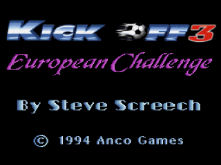 Kick Off 3 title screen for Super Nintendo